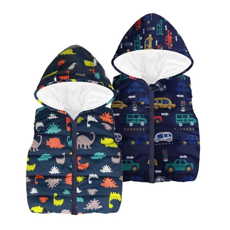 CROAL CHERIE Cute Dinosaur Kids Vest Children's Boys Vest Hooded Jacket Winter Autumn Waistcoats for Boy Baby Outerwear Coats  (1)