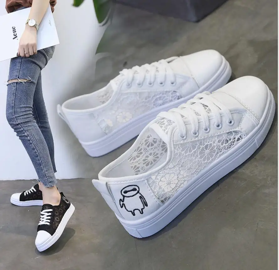 

2019 fashion Breathable Women Canvas Shoes Summer Autumn Lace Lady Casual Shoes Ladies flat Vulcanize Shoes Female Sneakers
