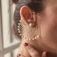 1 пара, винтажные вечерние серьги в форме павлина для женщин, шикарные жемчужины, большие золотые массивные серьги, ювелирный подарок для женщин