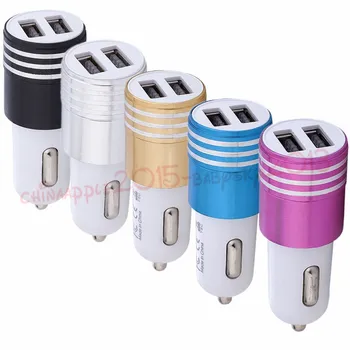

Metal Car charger Aluminium Alloy 2.1 A Dual USB port Car chargers adapter for iphone 6 7 8 x samsung s6 s7 edge s8 note 7 8