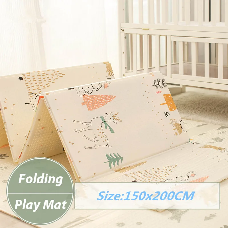 

XPE Folding Kids Play Game Mat Folding Puzzle Playmat Game Pad for Infants 200*150*1cm Foam Crawling Mat Pack and Play Mattress