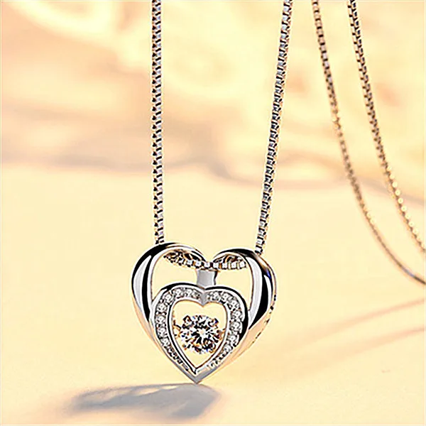 2017 New Double Heart Zircon Necklace Pendants AliExpress