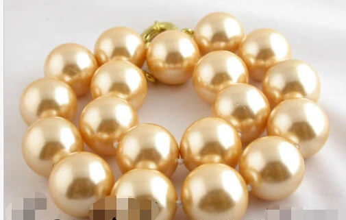 

Free shipping >>>>>z1306 17" 20mm round champagne south sea shell pearl necklace