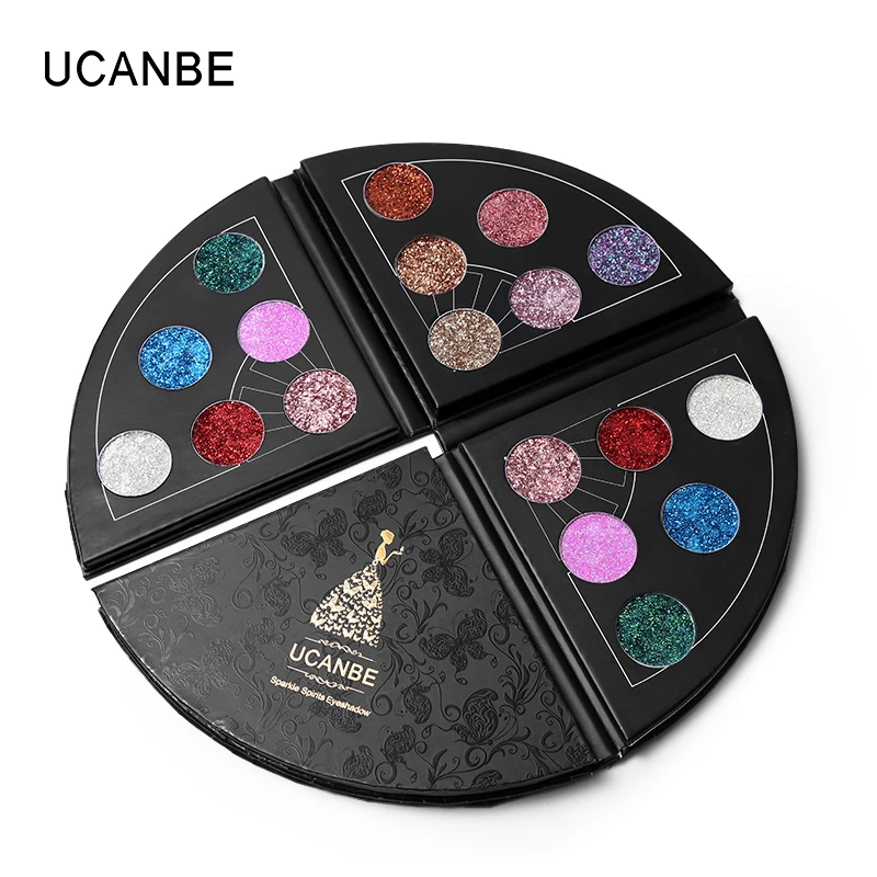 

UCANBE Brand 6 Colors Fan Shaped Big Shimmer Metallic Eyeshadow Palette Sparkle Glitter Diamond Eye Shadow Waterproof Cosmetics
