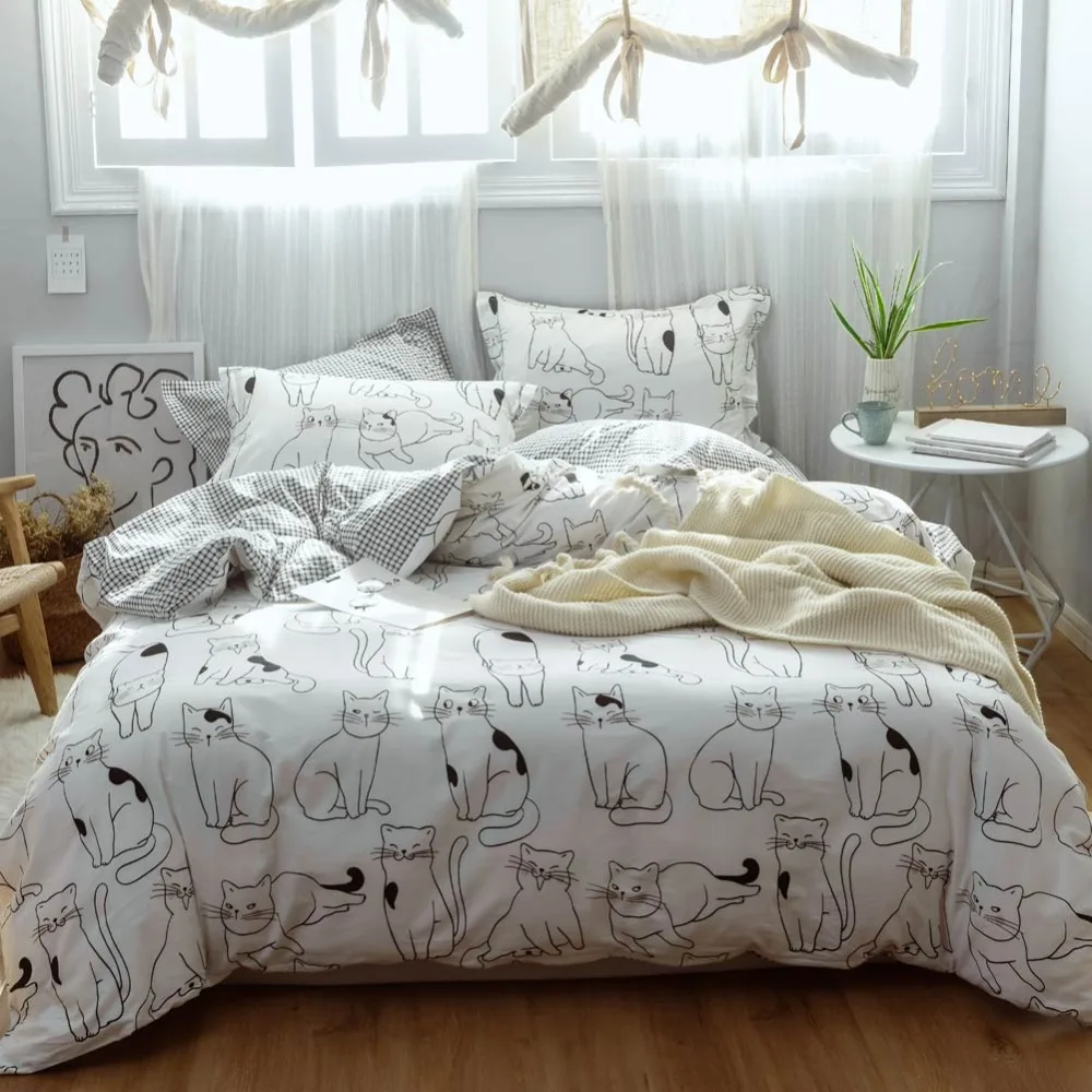 Svetanya, хлопок, Комплект постельного белья с принтом кота, детское постельное белье(плоский лист, наволочка, пододеяльник