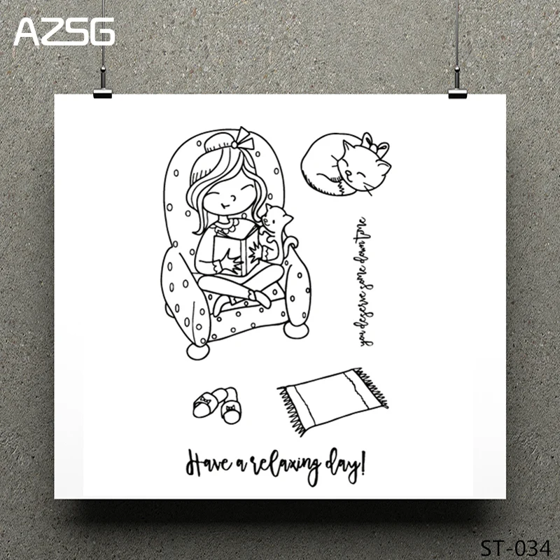 

Little girl reading a book/Reading day Clear Stamps/seal for DIY Scrapbooking/Card Making/Photo Album Decoration Supplies