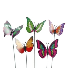 15 шт Цвет ful Искусственные бабочки с стержней моделирования Цвет поддельные бабочек Двор украшения для бонсай горшки цветочные для сада Decora