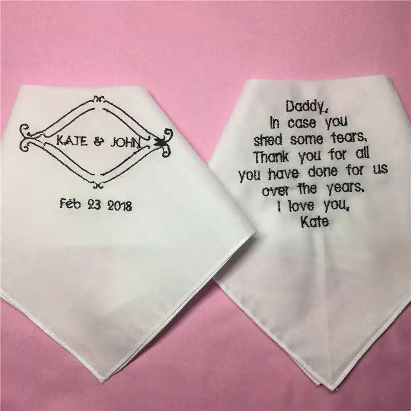 

1 Set/ 2pcs Wedding Handkerchiefs for Parents, Embroidered Wedding Hankies for Mother and Father, Personalized Wedding Gift