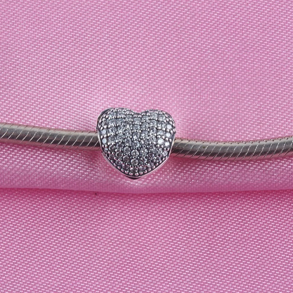 

ZMZY Fits Pandora Charm Heart Clip 925 Sterling Silver Beads Lock Stopper Charm with Paved Clear Zirconia