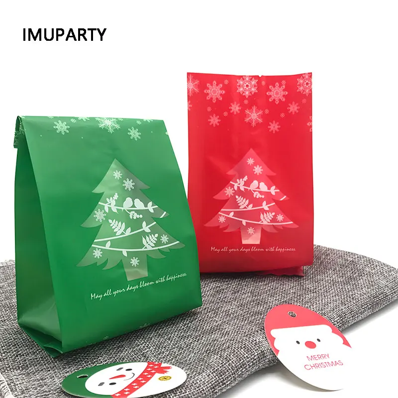 

25pcs Christmas Tree Biscuit Bags Red Green with Window New Year Gift Packaging Decor Favors Candy Bag Xmas Decorations