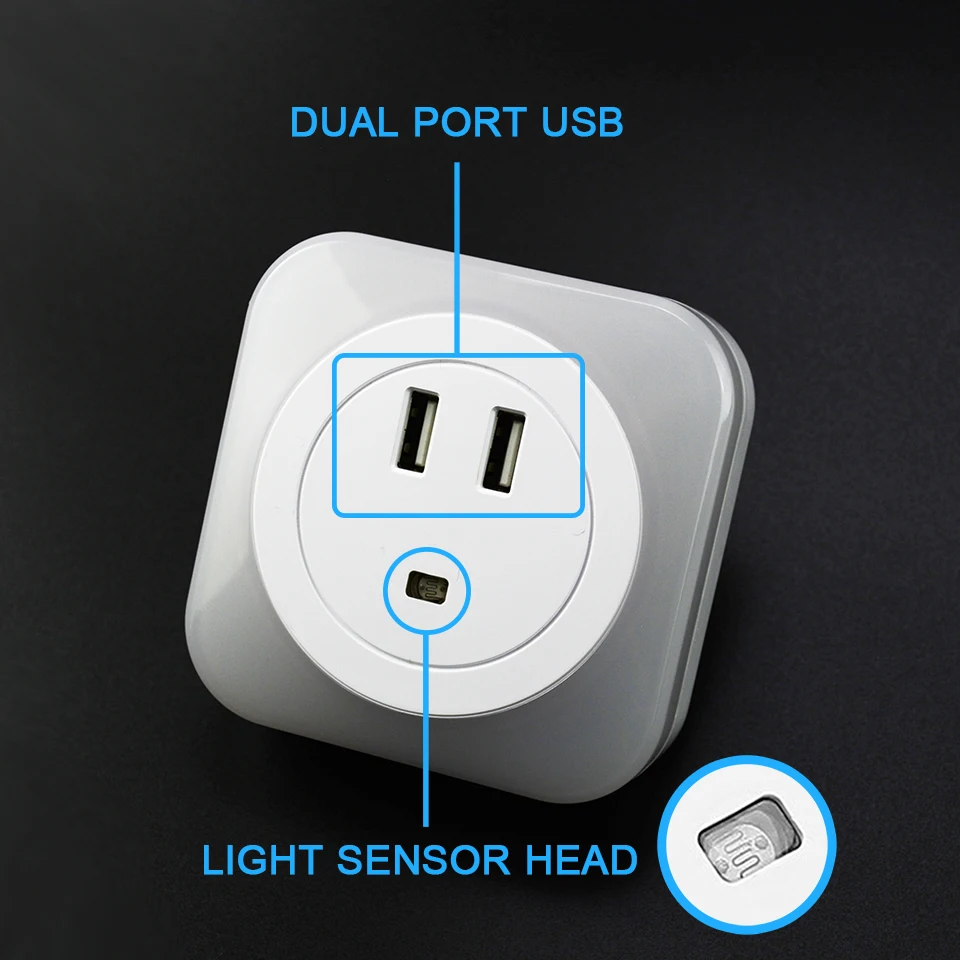 Ночник с usb-зарядкой для спальни детский светодиодный датчик дневного света ночной свет умный дом зал лампа вилка Европа/США