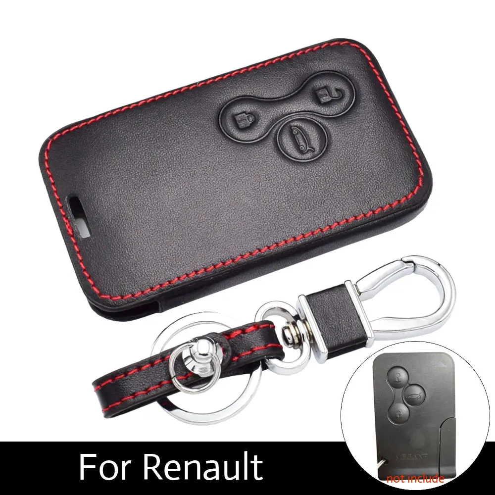 3 Buttons Leather Car Keys Keychain Cover Fob Cases For Renault Megane Scenic Clio Smart Keys