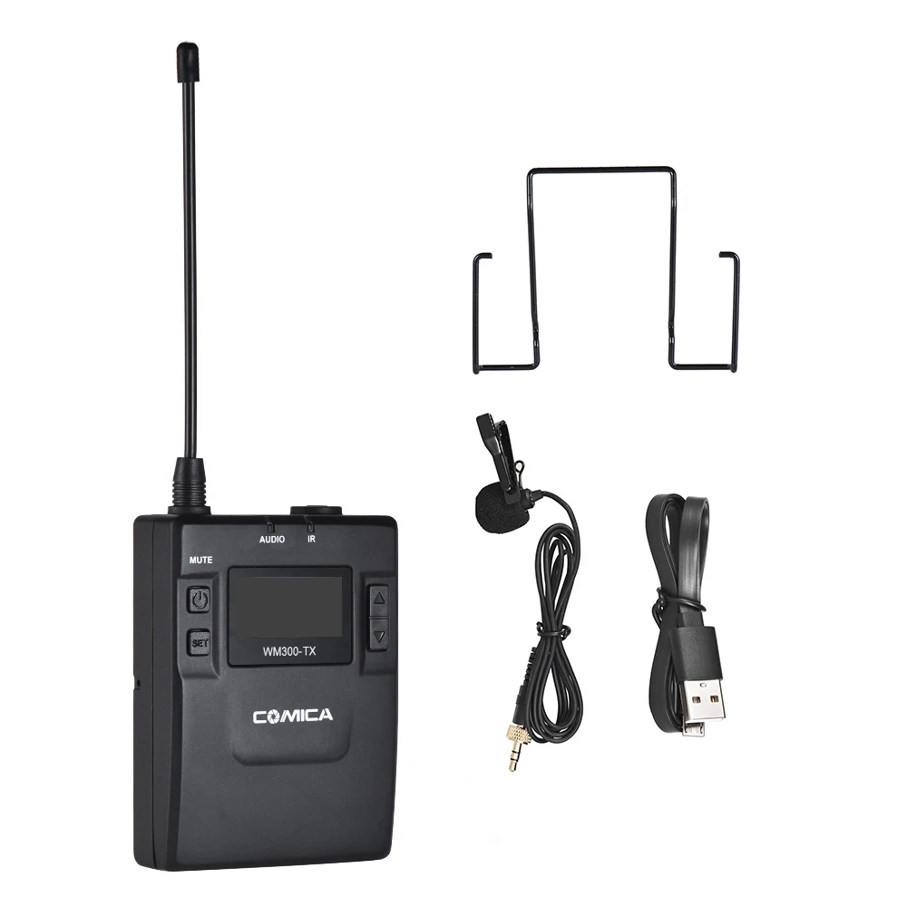 CoMica металлический микрофон передатчик CVM-WM300TX UHF 96 каналов беспроводной с нагрудная гарнитура 2000 мАч для DSLR камеры видеокамеры