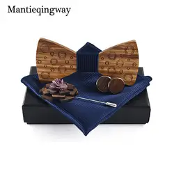 Mantieqingway деревянный галстук-бабочка Bowknots для Свадебная вечеринка галстуки в полоску дерево с бантом + платок + брошь + Запонки Наборы для