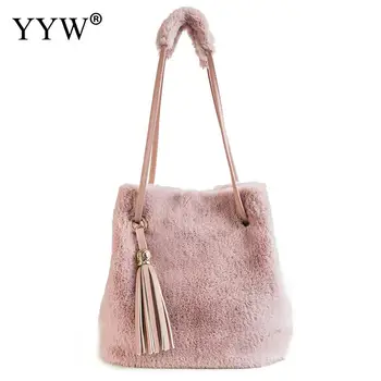 

New Famous Plush Tassels Bucket Bag Luxury Handbags Fur Ball Shoulder Bag Ladies Hand Bags Women Bags Designer Women'S Handbag