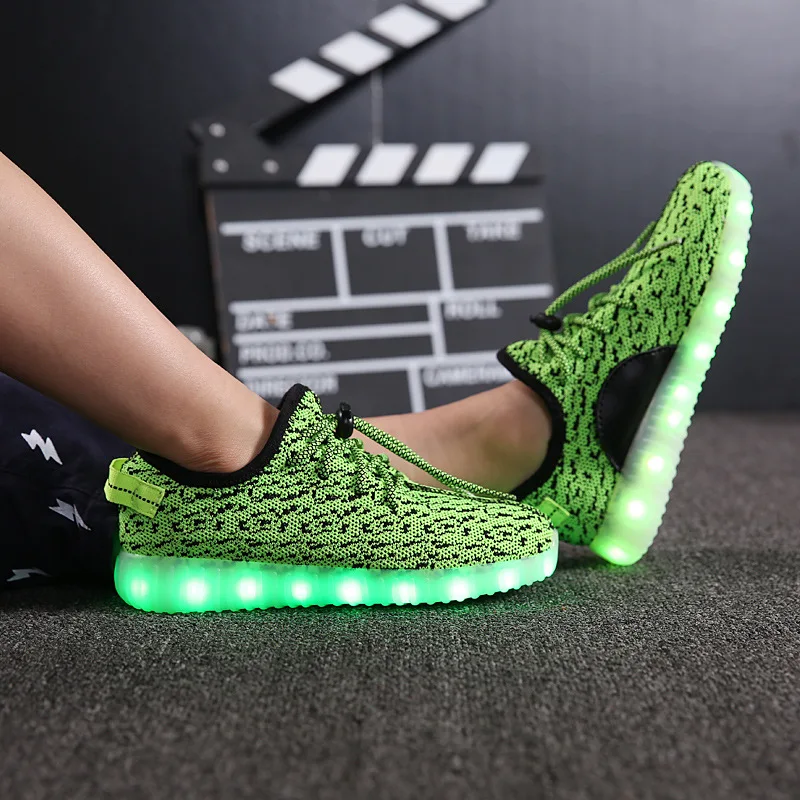 KRIATIV/светящиеся кроссовки с зарядкой от USB; светящаяся обувь с подсветкой; светильник для маленьких мальчиков и девочек; дышащие тапочки; светильник; обувь - Цвет: 1620Green