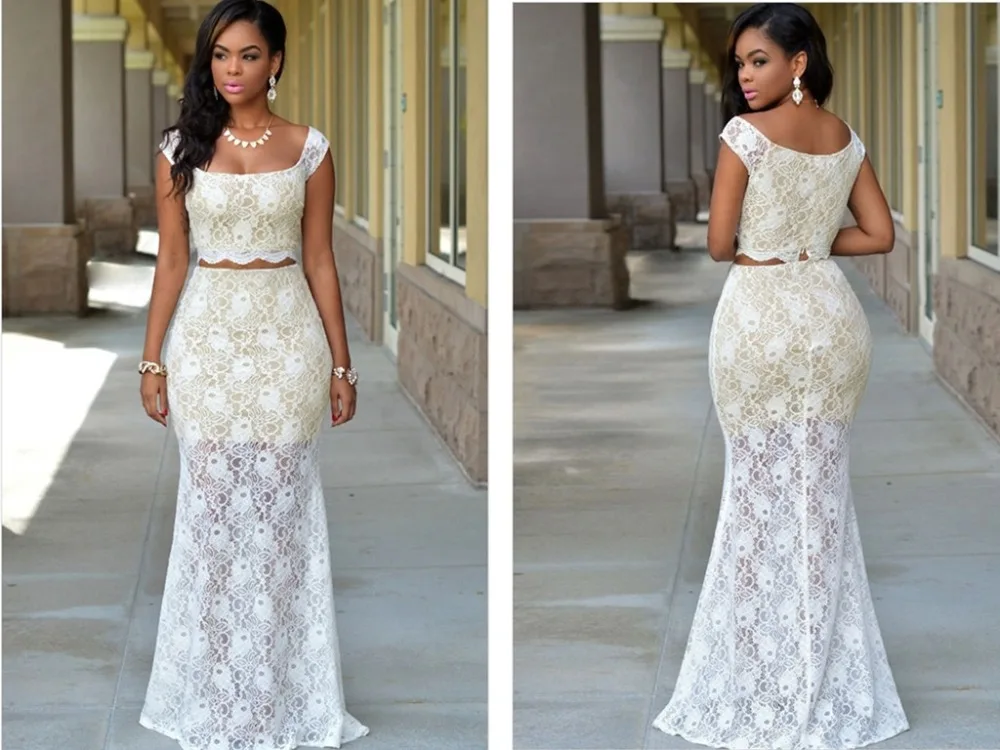 

Formal gowns vestido de festa robe de soiree 2 piece prom dresses 2016 hot sexy cap sleeve lace mermaid evening dress long