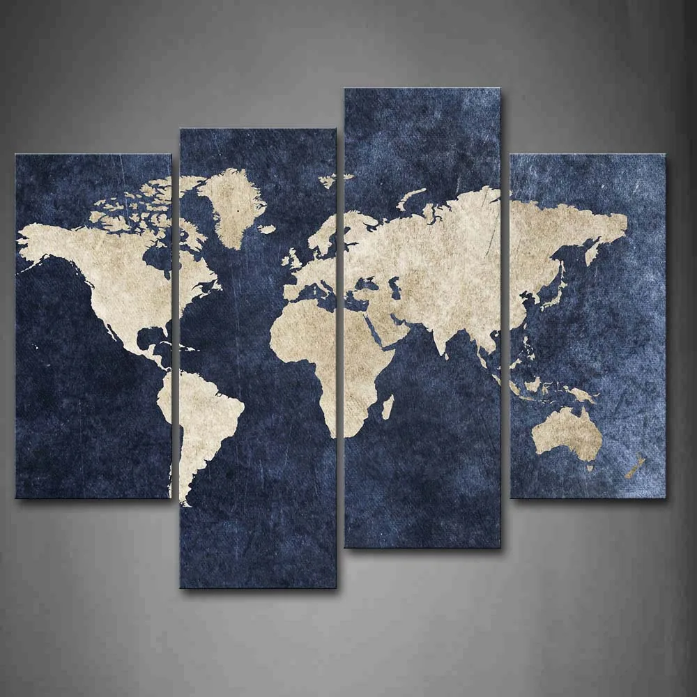 

4 Panels Unframed Wall Art Pictures White Map Canvas Print Modern Art Posters No Frame For Living Room Home Office Decor