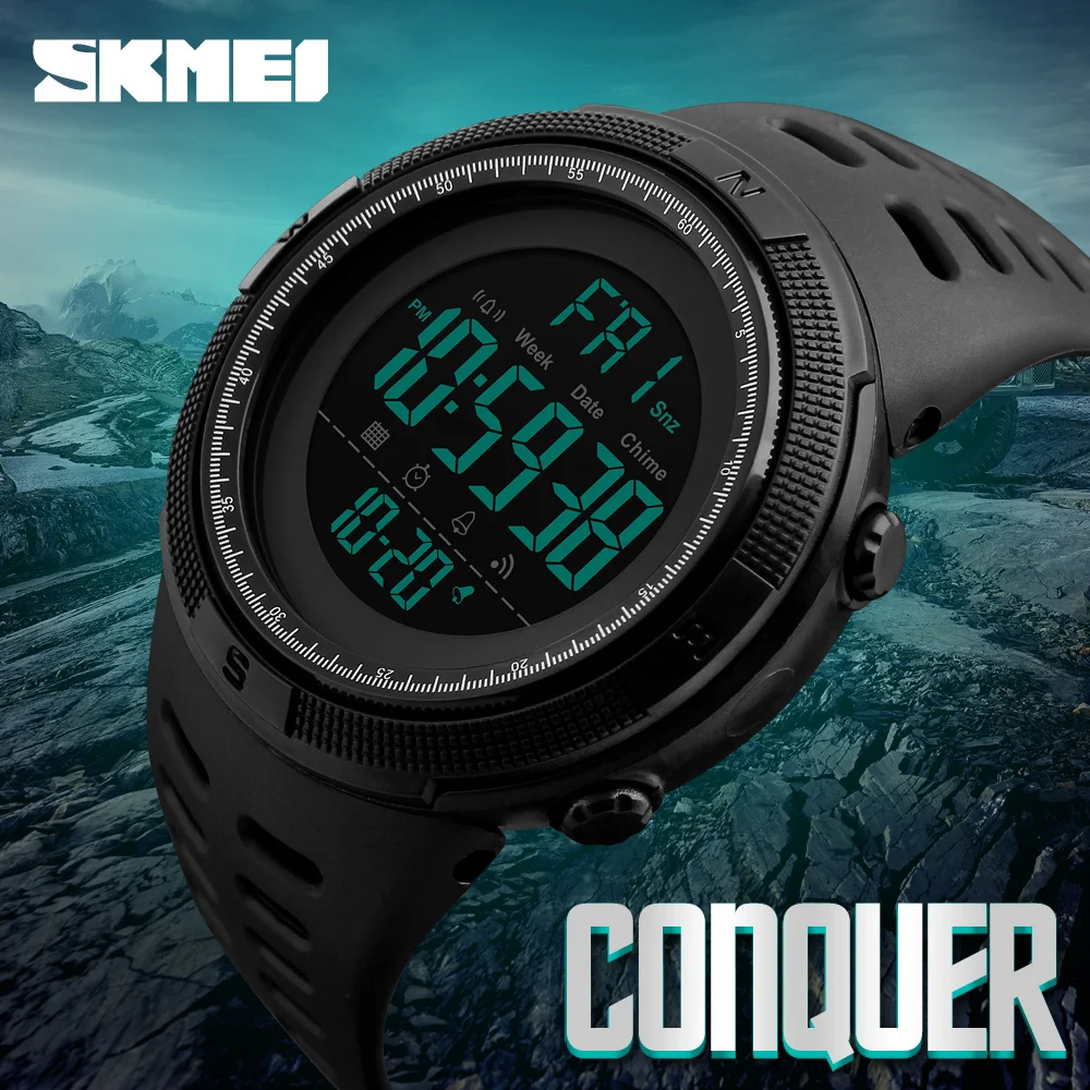 SKMEI العلامة التجارية الرجال الرياضة الساعات الأزياء كرونوس العد التنازلي الرجال إضاءة مقاومة للماء ساعة رقمية رجل العسكرية ساعة Relogio Masculino