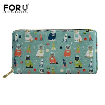 

FORUDESIGNS Space Cats Printing 2018 Brand Designer Long Women Wallets Clutch Purse with Zipper Card Holder Coin Ladies Carteras