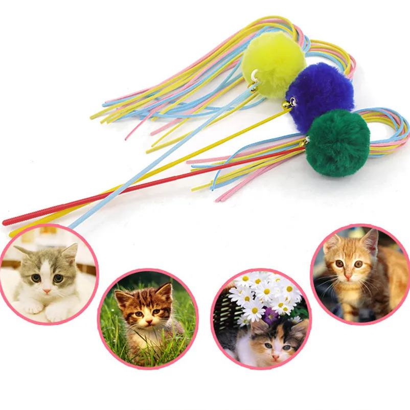 High Quality Pet Cat Toy Newly Design Pet Cat dogs Toy Colorful Funny Cat Bell Hair Ball Tassel Funny Cat Pole supplies A28 (8)
