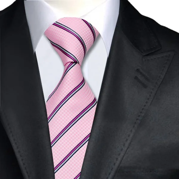 Popular Casual Pink Stripe Tie Fashion Men's Long Last Silk Fabric