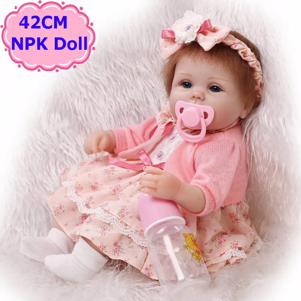 

New Design NPK 42cm Vivid Soft Silicone Reborn Baby Doll Pretty Pink Dress Menina Toys Lovely Boneca Bebe Reborn For Kids Girls