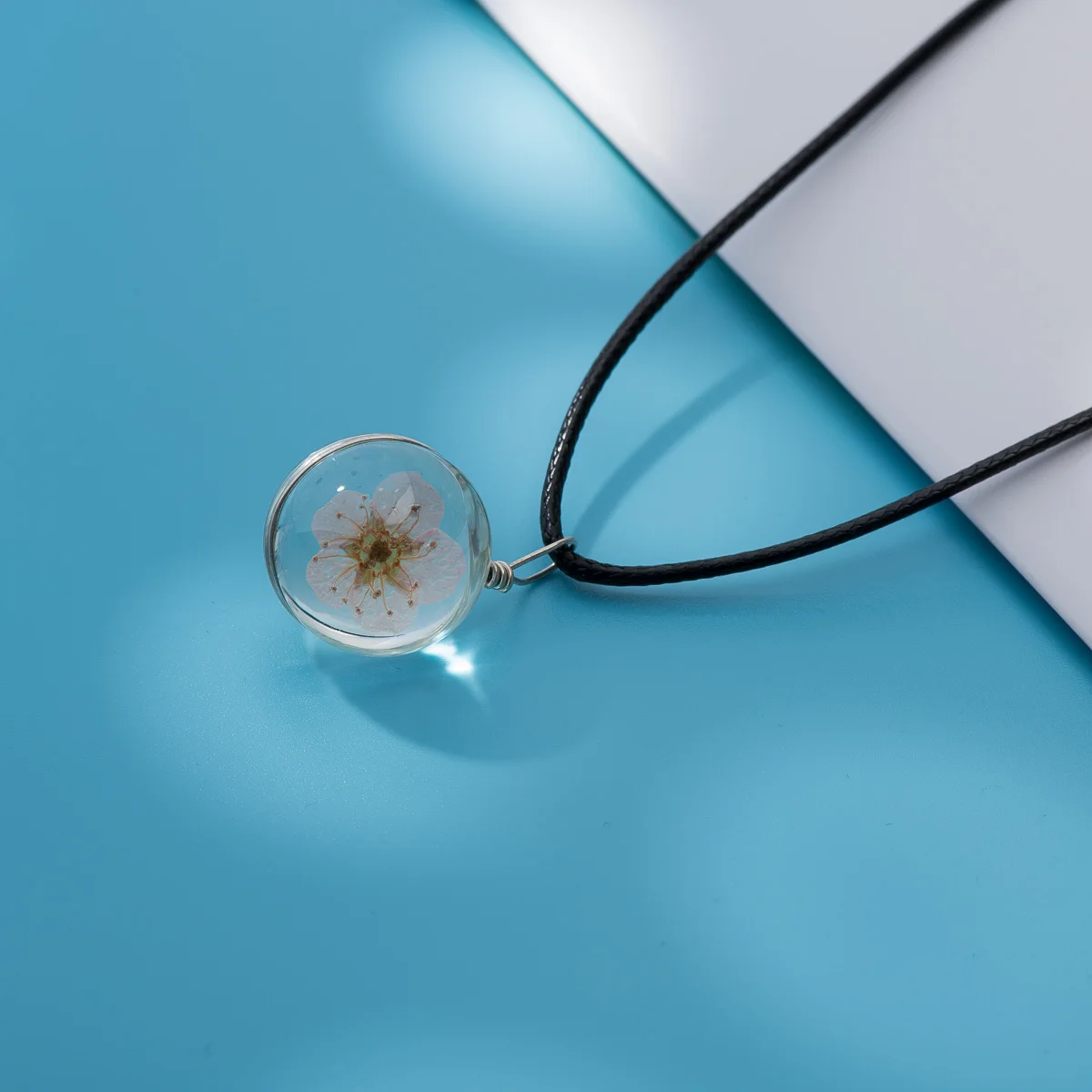 Ожерелье с кулоном из стекла с натуральным цветком, очаровательное женское ожерелье с драгоценным камнем, s# DY501