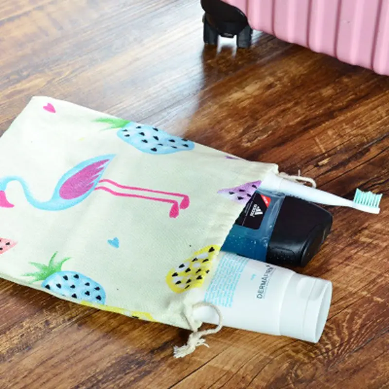 الكرتون فلامنغو قماش الرباط حقيبة سفر لمستحضرات التجميل حقيبة مستحضرات تجميل منظم تخزين المكياج الحقيبة أدوات الزينة الجمال غسل عدة مربع