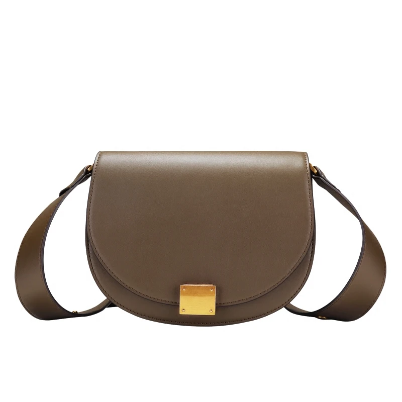 

Women's new wave fashion leather shoulder bag Korean version of the skin wide shoulder belt saddle bag Messenger half circle bag