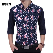 Платье рубашка бренд модная мужская рубашка с длинными рукавами Топы с флагом Печать Высокое качество мужские платья рубашки тонкая мужская рубашка m-xxl