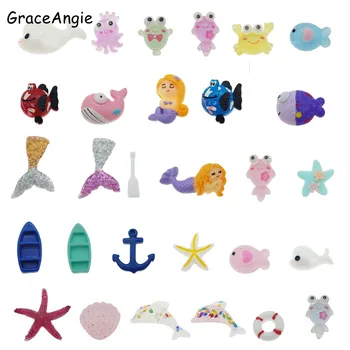 

30pcs Mixed Sea Beach Theme Resin Cabochons Whale Mermaids Starfish Boat Fish Jewelry Findings & Components Earring Necklace DIY