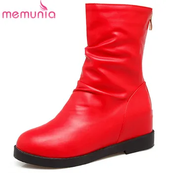 

MEMUNIA 2019 new arrival ankle boots women pu round toe autumn winter boots simple zipper comfortable casual shoes woman