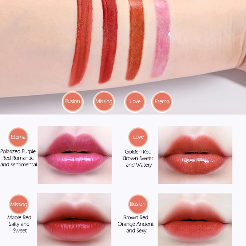 MEIKING Lip glaze lipstick set 4pcs Long-lasting color moisturizing Velvet Texture make up Hot Selling new Brown red orange