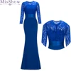 HOT SALE Cheap Royal blue Long bridesmaid dresses 2021 under Mermaid Sleeve Satin Lace Wedding Guest Party Gown For Women 1