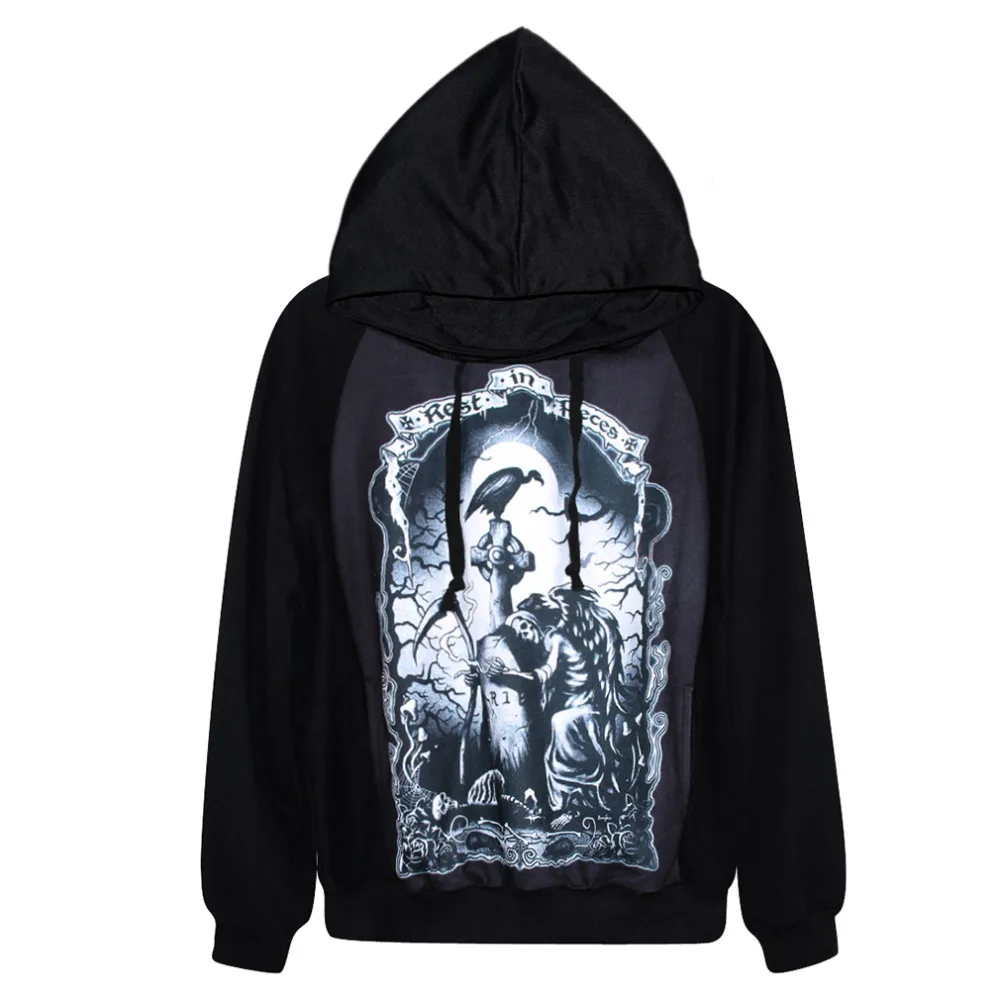 New Women's Fashion Spring Character Rest in Peace Digital Print Jacket Long Sleeve Hooded Coat Streat Wear | Женская одежда