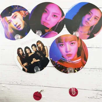 

Kpop BLACKPINK LISA JISOO JENNIE Same Fans New Album Photo Fan Transparent Fan Portable Handheld Official Round Fans