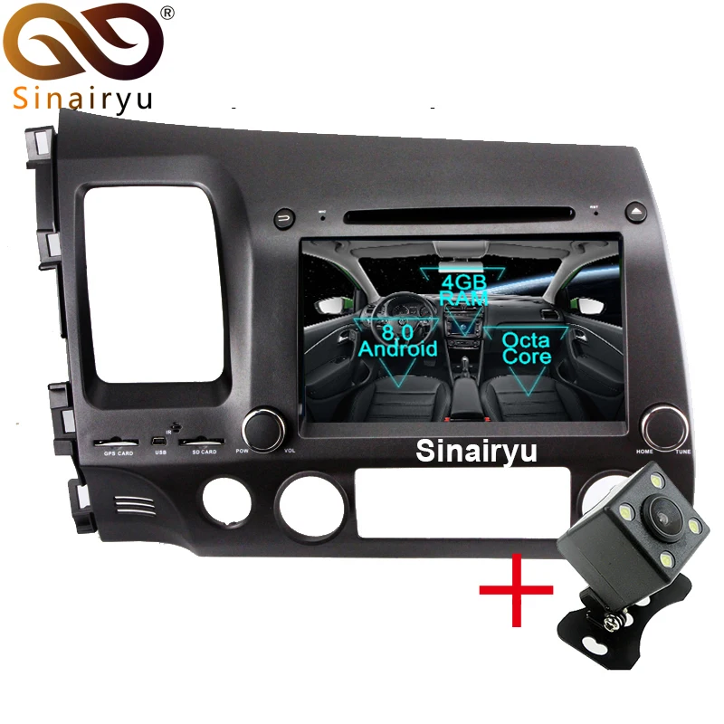 Sinairyu 2 Din Android 8 0 Восьмиядерный автомобильный dvd плеер для Honda CIVIC 2006 2011 gps навигация