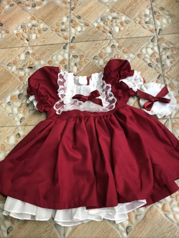 Розничная, цельное платье для девочек, халат, кружевное испанское платье с бантом, Детские платья для девочек, роскошное платье в стиле Лолиты, испанская одежда для малышей - Цвет: red