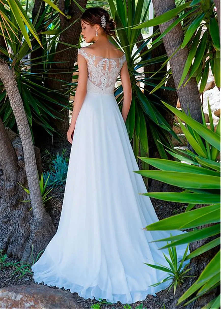 Модное шифоновое свадебное платье трапециевидной формы с вырезом лодочкой и кружевной аппликацией; свадебные платья; vestidos de comunion para
