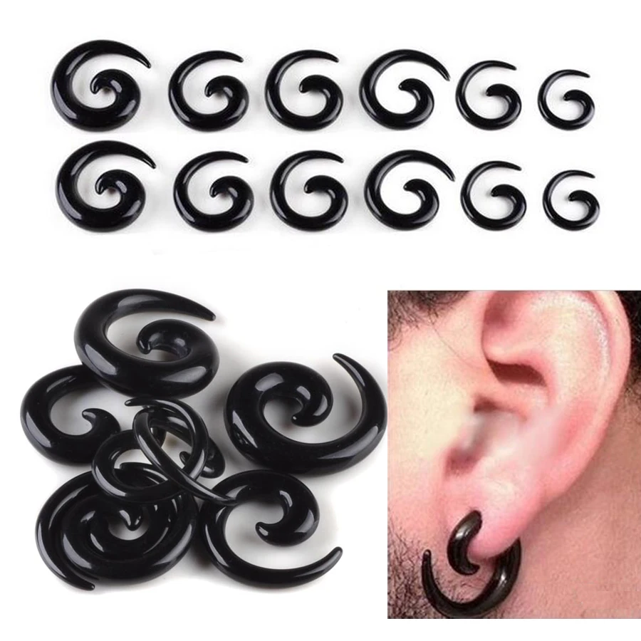 12pcs Chic Body Jewelry Acrylic Ear Spiral Taper Tunnel Stretcher Plugs Expanders Piercing Black Color Drop Ship | Украшения и