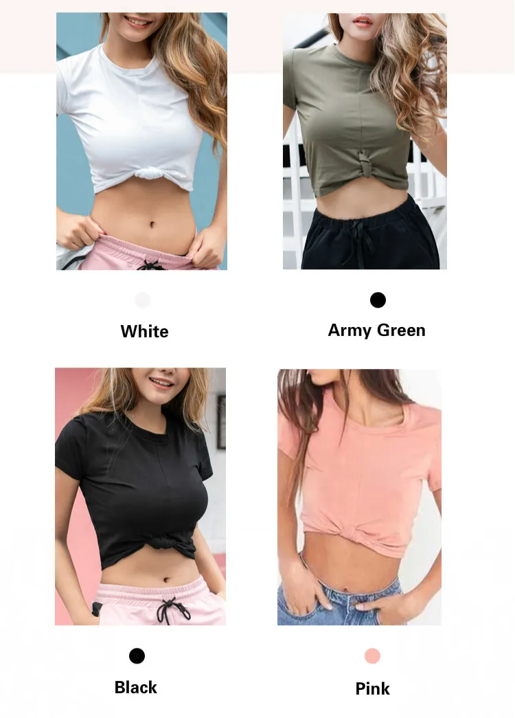 Colorvalue Summer Slim Fit O-neck Sport T-shirts Women Kink Design Fitness Workout Crop Top Leisure Cotton Short Sleeve Shirts