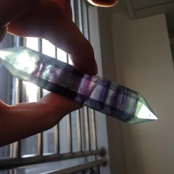 

TT42(116*25*22mm) Natural Clear Green and Purply Fluorite Polishe Double Points Healing Wand Decoration for Home Ornaments