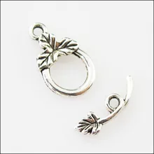 10 комплектов тибетский серебряный лист Гладкий Круглый Круг браслет застежка Разъемы