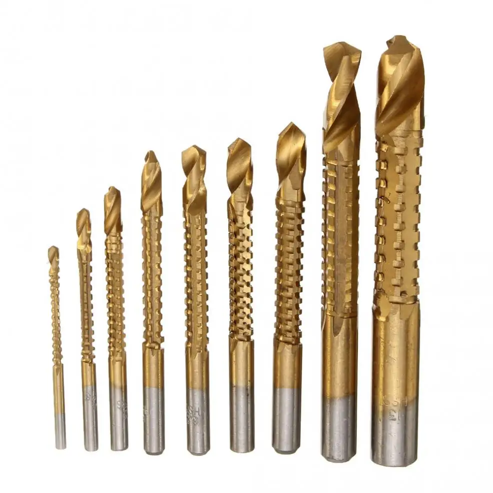 9 Pcs Titanium HSS Drill & Saw Bit Set Cutting Carpenter Wood Metal 3-13mm Power Tool Accessories