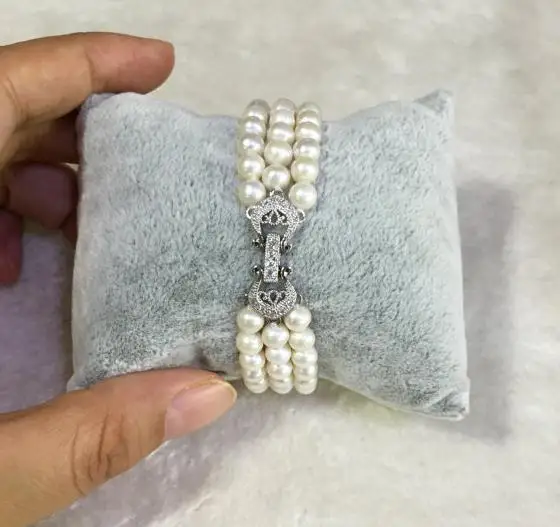 

Luck PearlJewellery Genuine Freshwater Pearl Bracelet , Rhinestone Bridal Bracelet,3 Rows AA 7-8MM , New Free Shipping