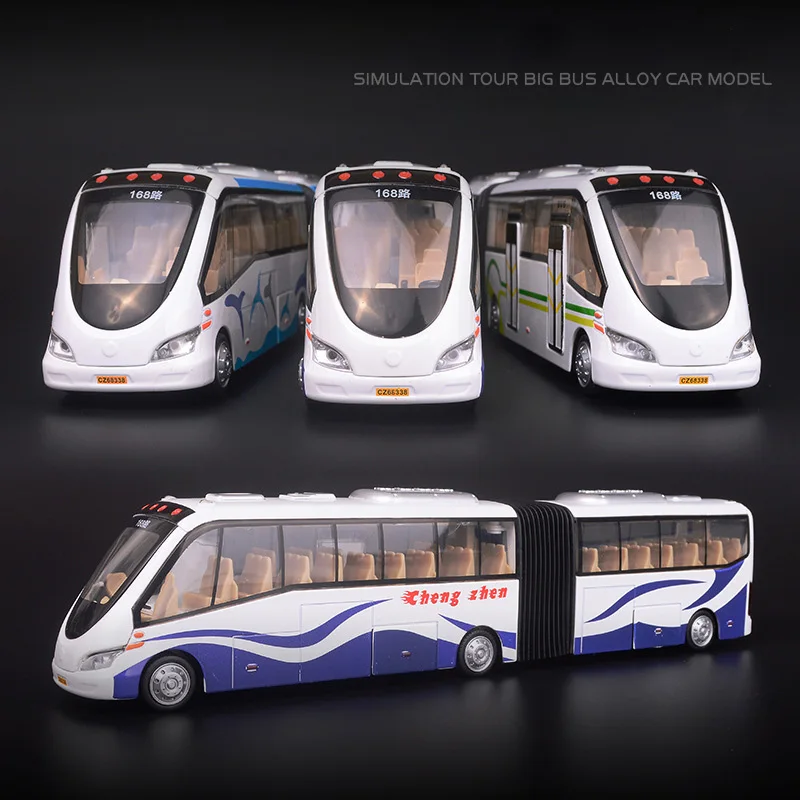 

Hot scale wheels 1:50 simulation dieccast Double carriage tour air conditioning bus metal model pull back alloy toys light sound