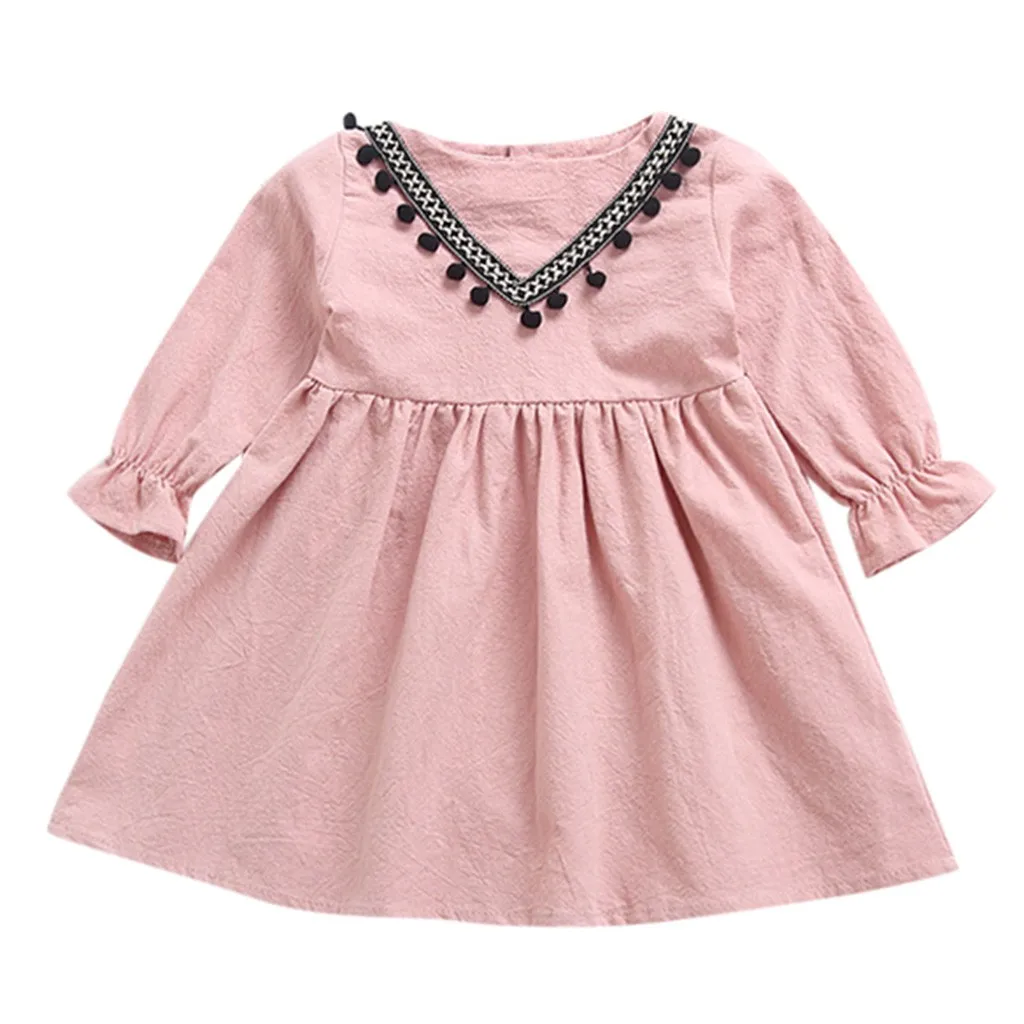 MUQGEW/платье для маленьких девочек; свободная одежда для маленьких детей; платья для девочек с рюшами и кисточками; летнее платье принцессы; одежда; - Цвет: Pink