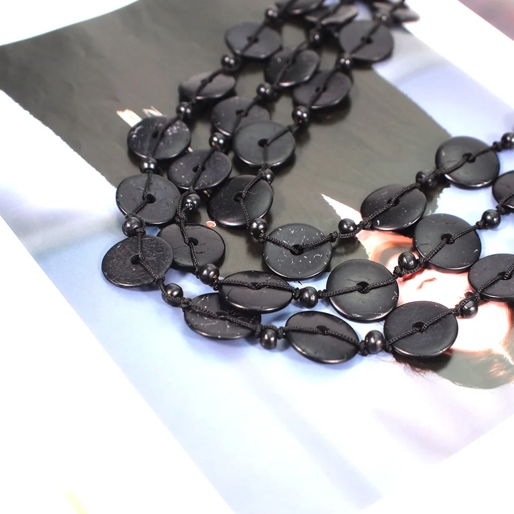 Колье-чокер ручной работы из черного дерева с бусинами, женское богемное многослойное бисерное ожерелье, Пляжное ювелирное изделие, UKNE