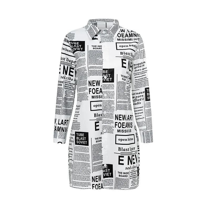 Missychilli газета печати письмо для женщин с длинным рукавом сексуальный Винтаж Плюс Размер Топ Женская белая блузка зимняя уличная рубашка Топы